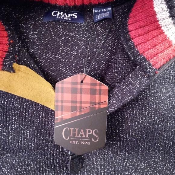 Chaps Men's Charcoal Heather Twist Knit Quarter-Zip Sweater NWT - Picture 3 of 6